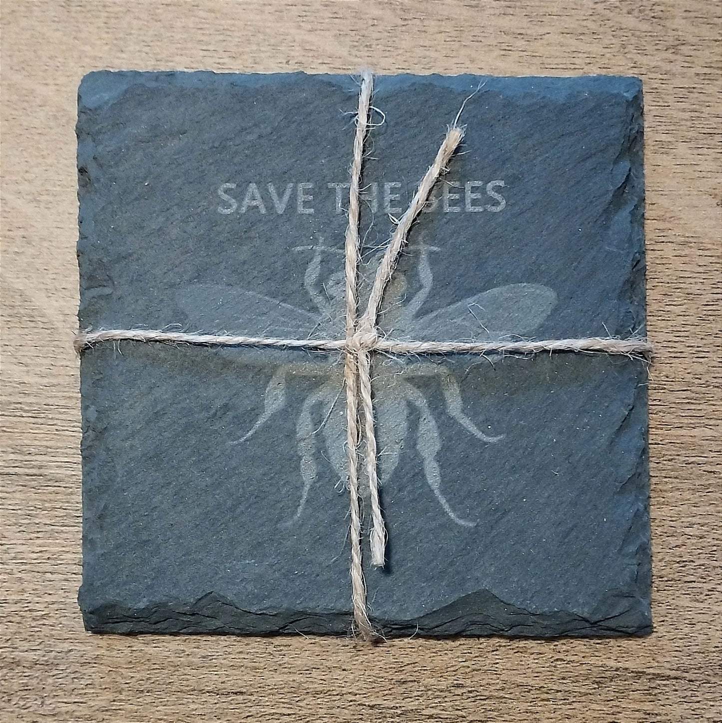 Slate coaster save the bees