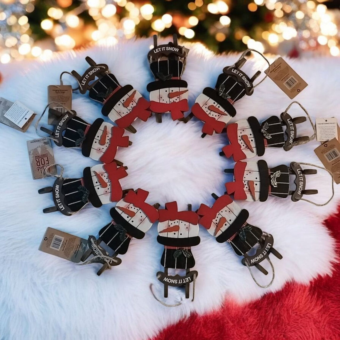 10 x Snowman Sleigh Hanging Decorations